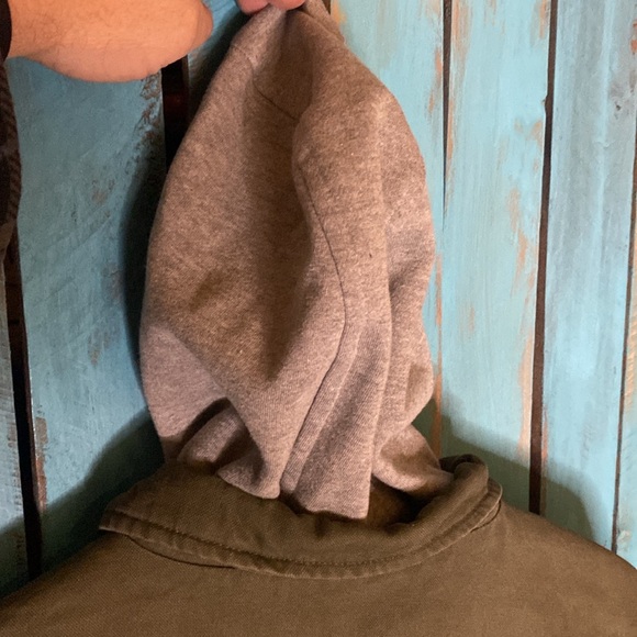 Dickies quilted lining jacket with sweatshirt hood large olive gray zip up snaps - Picture 8 of 10